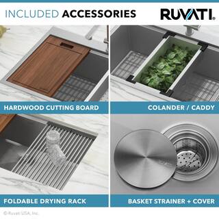 Ruvati 16-Gauge Stainless Steel 33 in. Single Bowl Farmhouse Apron Workstation Kitchen Sink RVH9200