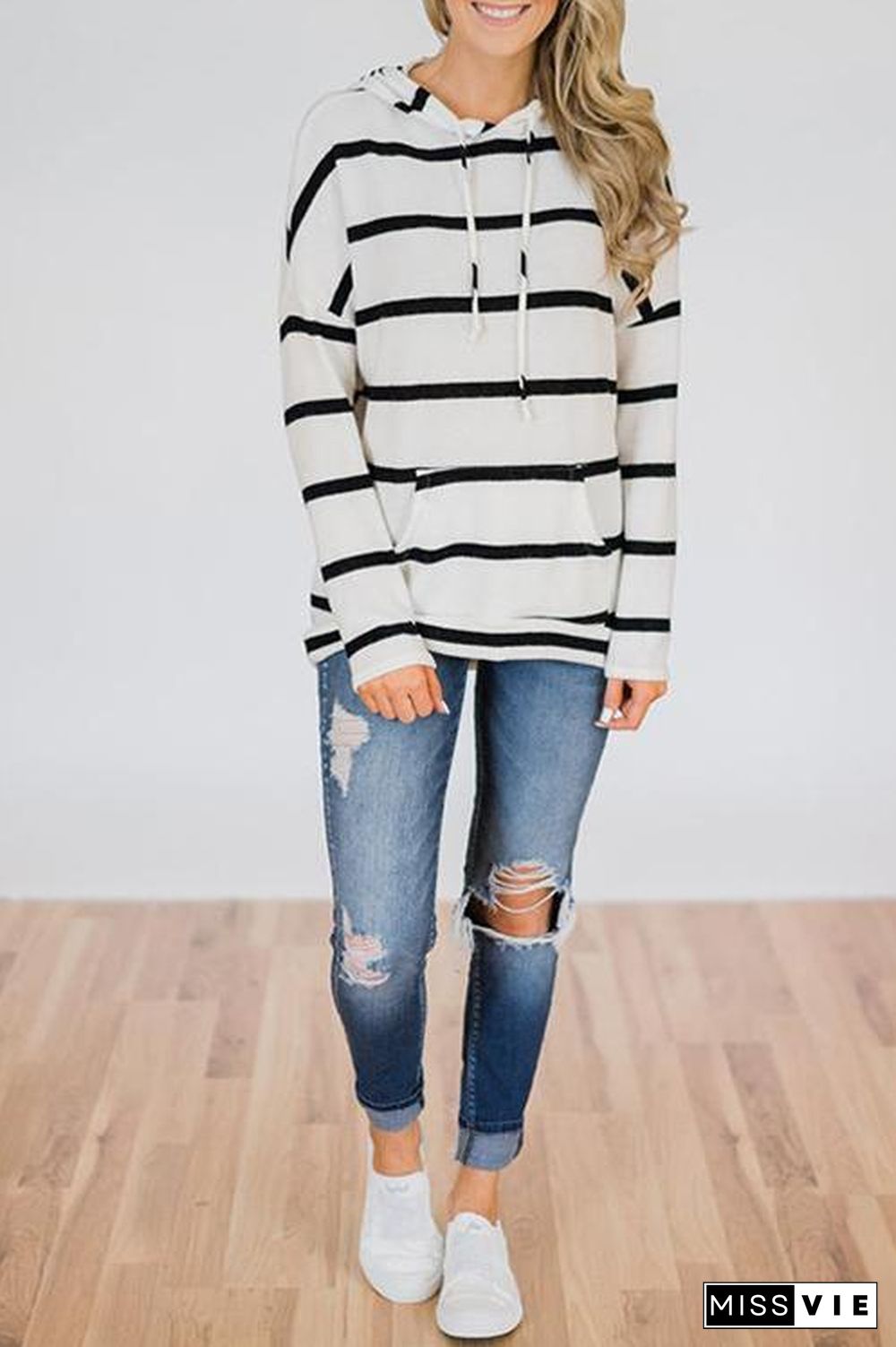 Casual Hooded Collar Striped T-shirt