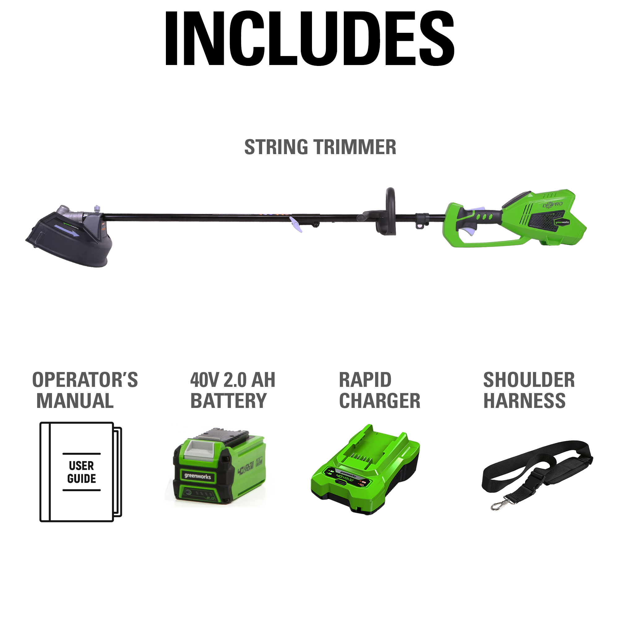 Greenworks 40 Volt 14 inch Attachment Capable String Trimmer with 2.0 Ah Battery and Charger， 2100702