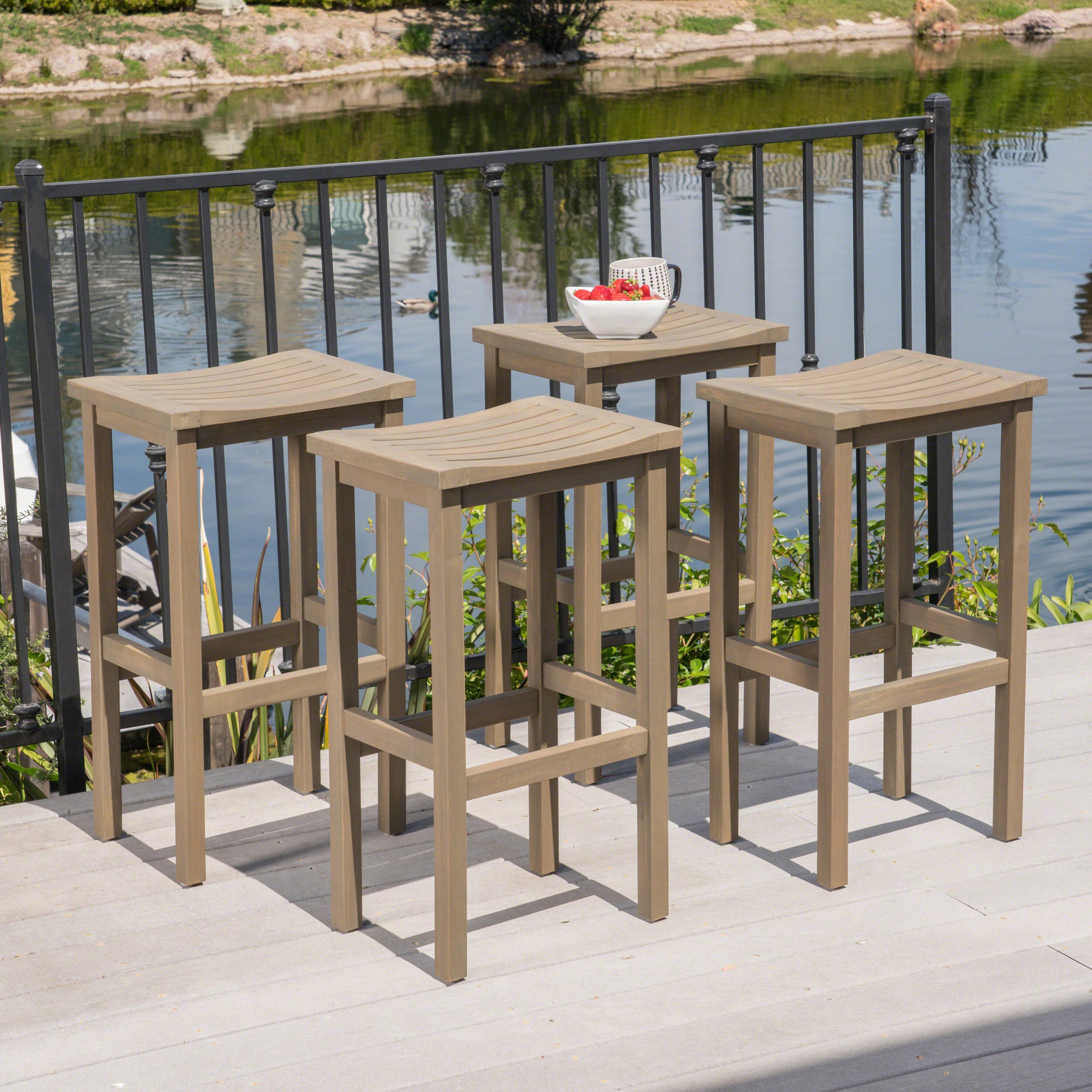 Pensacola Outdoor 30 Inch Acacia Wood Barstools