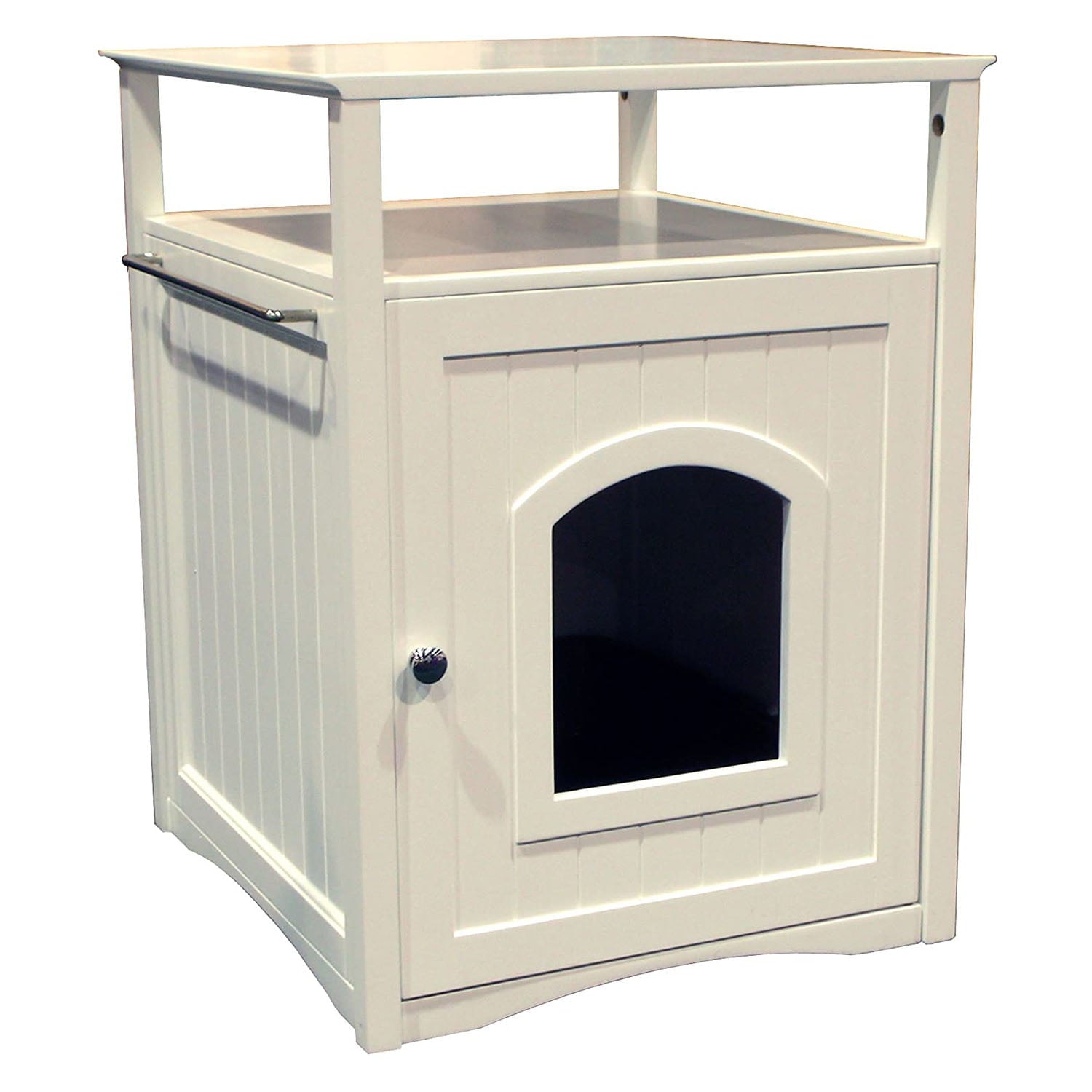 Merry Products Cat Washroom Litter Box Cover， Night Stand Pet House， White