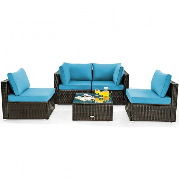 5Pcs Cushioned Patio Rattan Furniture Set