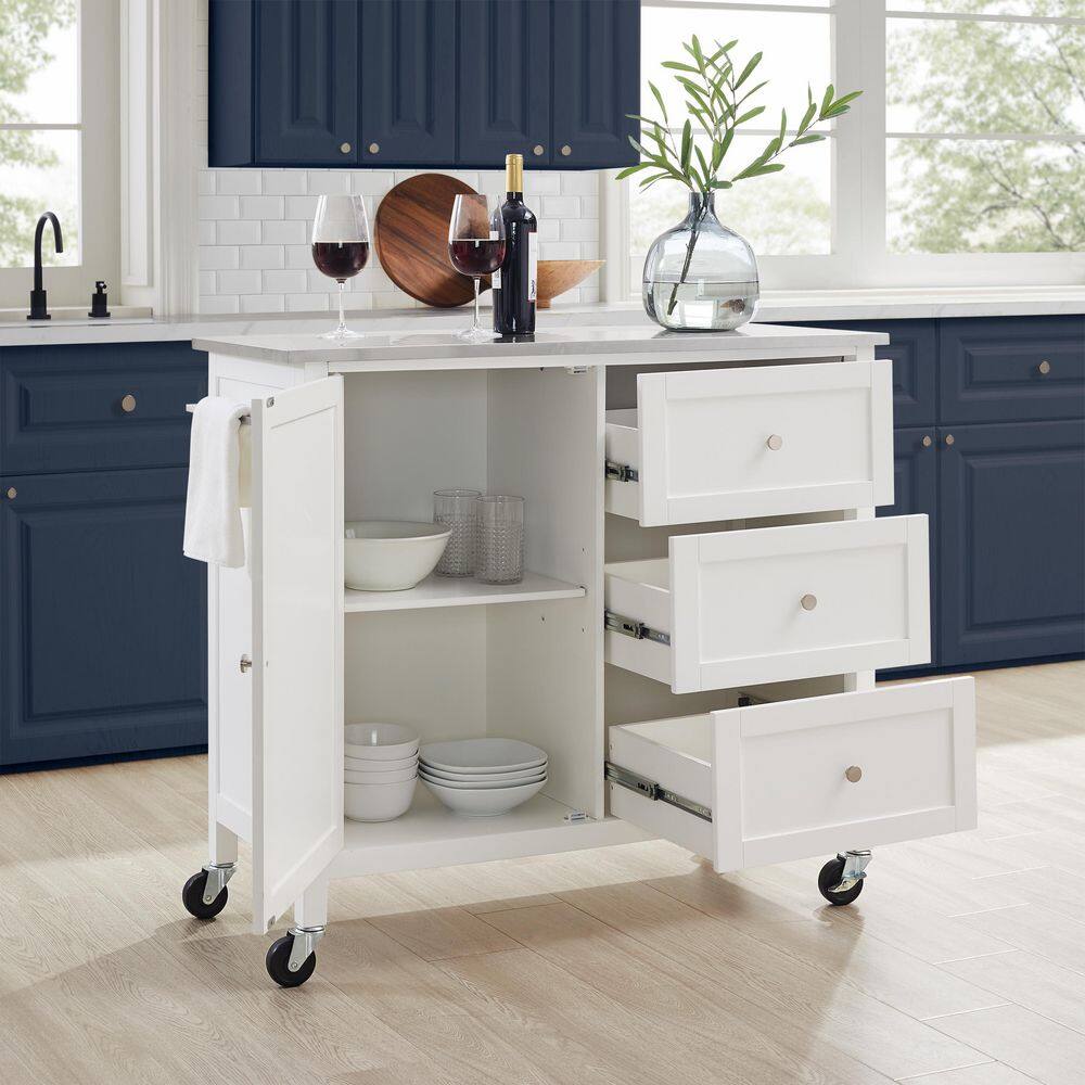 CROSLEY FURNITURE Soren White Kitchen Island with Stainless Steel Top KF30090SS-WH