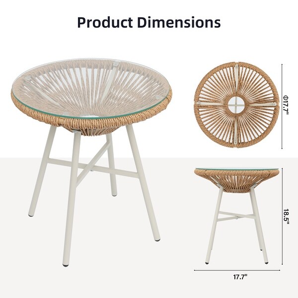 Patio Watcher Outdoor PE Rattan Side Table with 5mm Tempered Glass Top