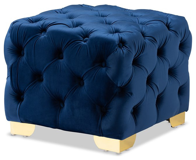 Baxton Studio Avara Modern Tufted Velvet Ottoman in Royal Blue and Gold   Contemporary   Footstools And Ottomans   by Homesquare  Houzz