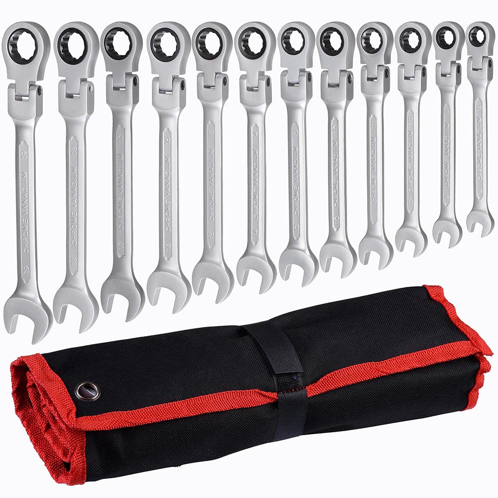 Yescom 12pcs Double Open Box Ended Ratcheting Wrench Spanner Kit