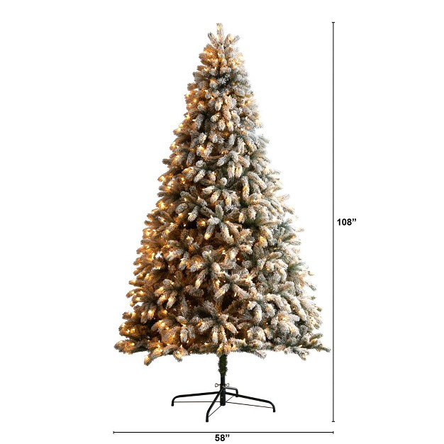 Nearly Natural 9-ft Flocked South Carolina Spruce Christmas Tree With 850 Clear Lights And 2329 Bendable Branches