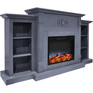 Hanover Classic 72.3 in. Freestanding Electric Fireplace in Slate Blue with Built-In Bookshelves FS7233-1BSBLED