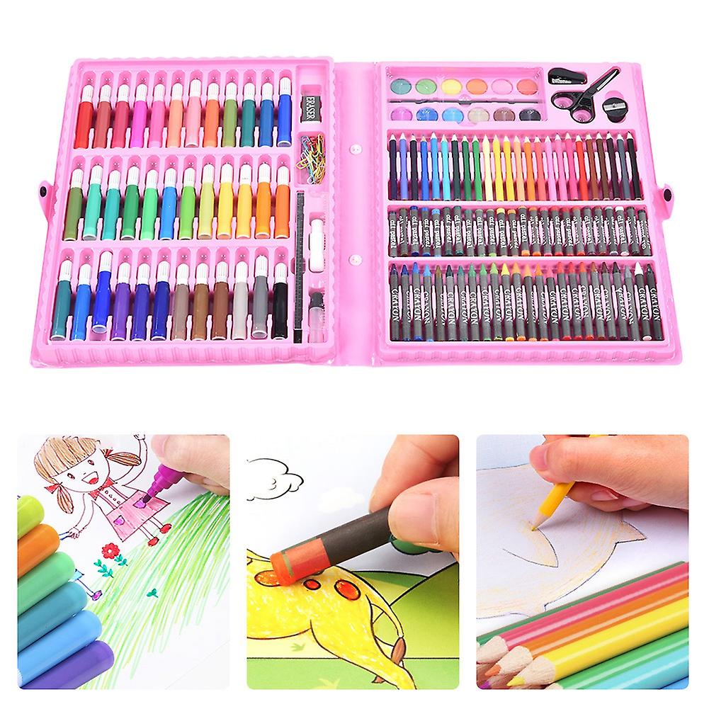 150pcs Watercolor Pen Oil Pastel Crayons Colored Pencil Set Art Painting Supplies (pink)