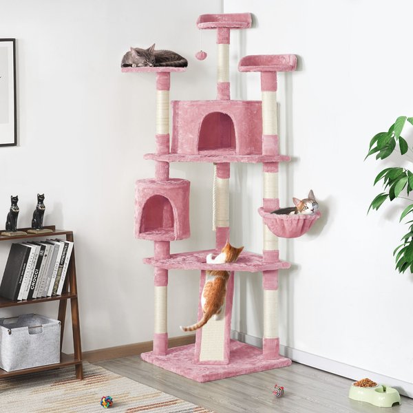 Yaheetech 79-in Plush Cat Tree and Condo， Pink， Large