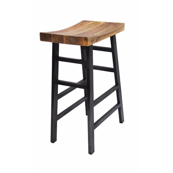 The Urban Port Wooden Saddle Seat 30 Inch Barstool With Ladder Base - 30 H x 20 W x 13 L Inches