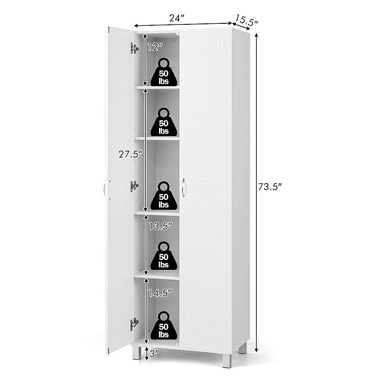 73.5 Inch Freestanding Double Door Tall Versatile Storage Organizer-white