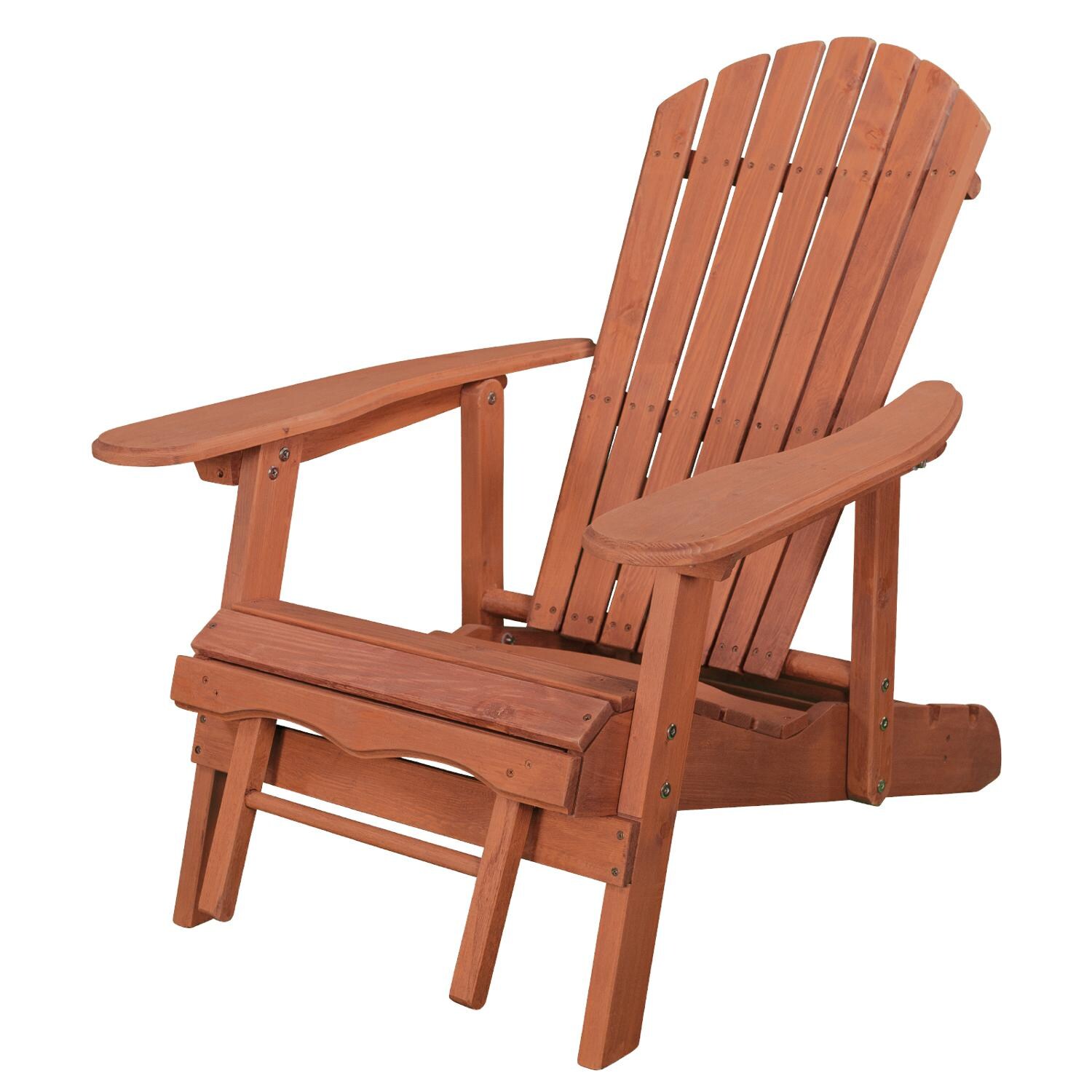 Leisure Season Wood Reclining Patio Adirondack Chair With Pull-Out Ottoman