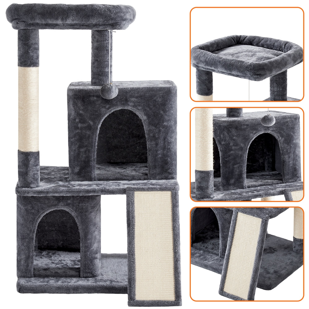 Topeakmart 42'' Double Condo Cat Tree Tower Scratching Posts， Dark Gray