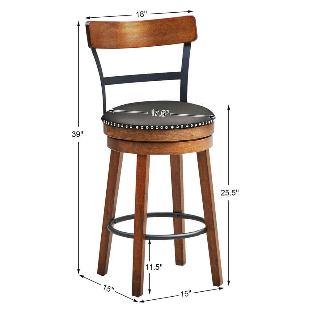 Gymax 25.5 in. Brown Bar Stool Swivel Counter Height Kitchen Dining Bar Chair with Rubber Wood Legs GYM05714