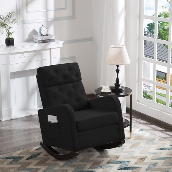 Morden Velvet Accent Chair， Rocking Chair With Square Arms