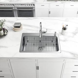 Glacier Bay Bratten All-in-One Drop-InUndermount 18G Stainless Steel 33 in. 2-Hole Single Bowl Kitchen Sink with Pull Down Faucet VT3322TA1PA1-2A