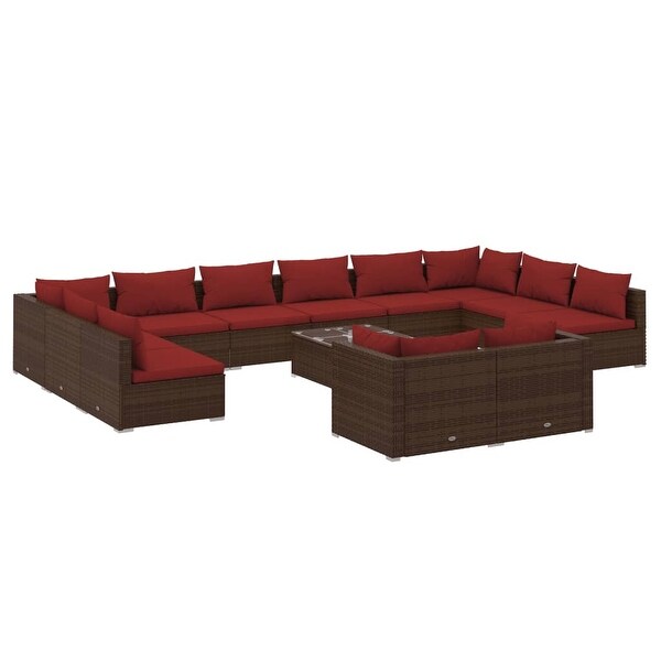 13 Piece Patio Lounge Set with Cushions Brown Poly Rattan