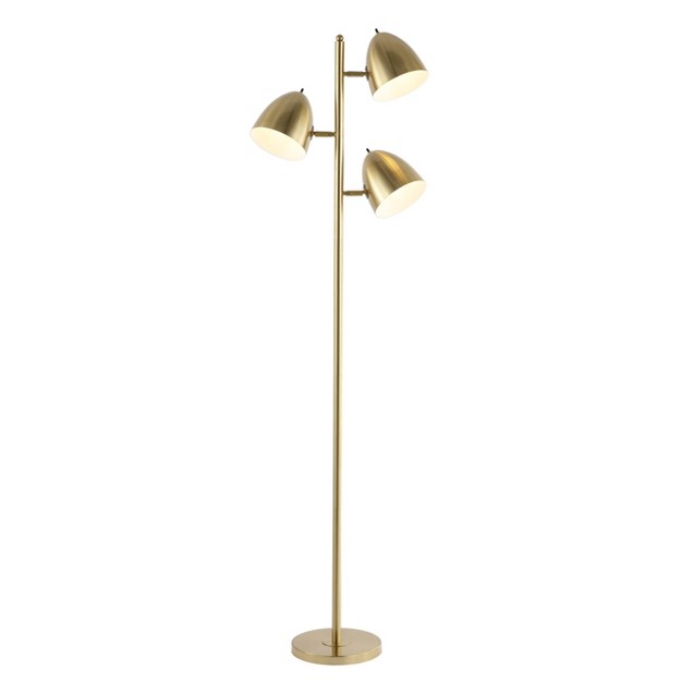 3 light Billy Modern Contemporary Iron Led Floor Lamp Brass Gold includes Led Light Bulb Jonathan Y