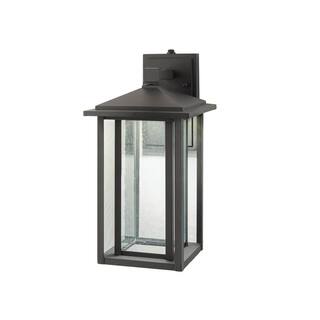 Home Decorators Collection Mauvo Canyon Black Dusk to Dawn LED Outdoor Wall Light Fixture with Seeded Glass KB 06005-DEL