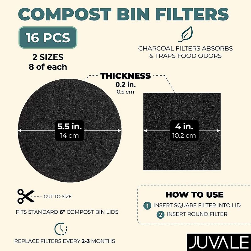 Composter Bin Charcoal Filter Replacements (2 Sizes， 16 Pieces)