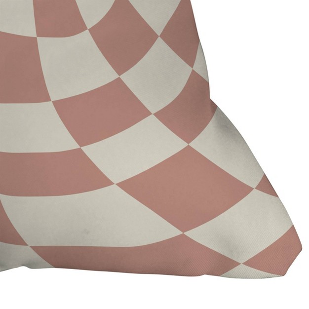 Little Dean Checkers Coral Summer Beach Outdoor Throw Pillow Pink Deny Designs