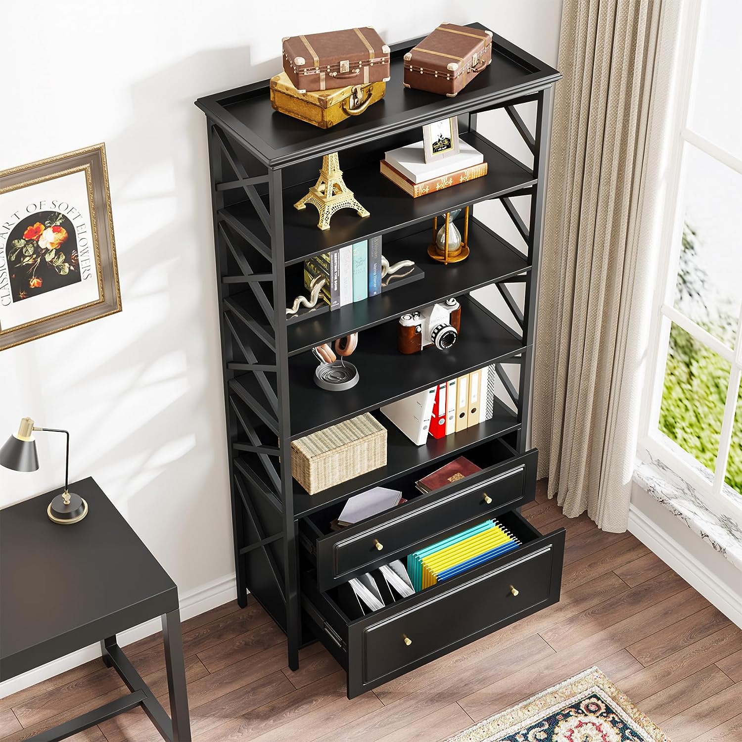 2-Drawer File Cabinet, Vertical Filling Cabinet with Storage Shelves