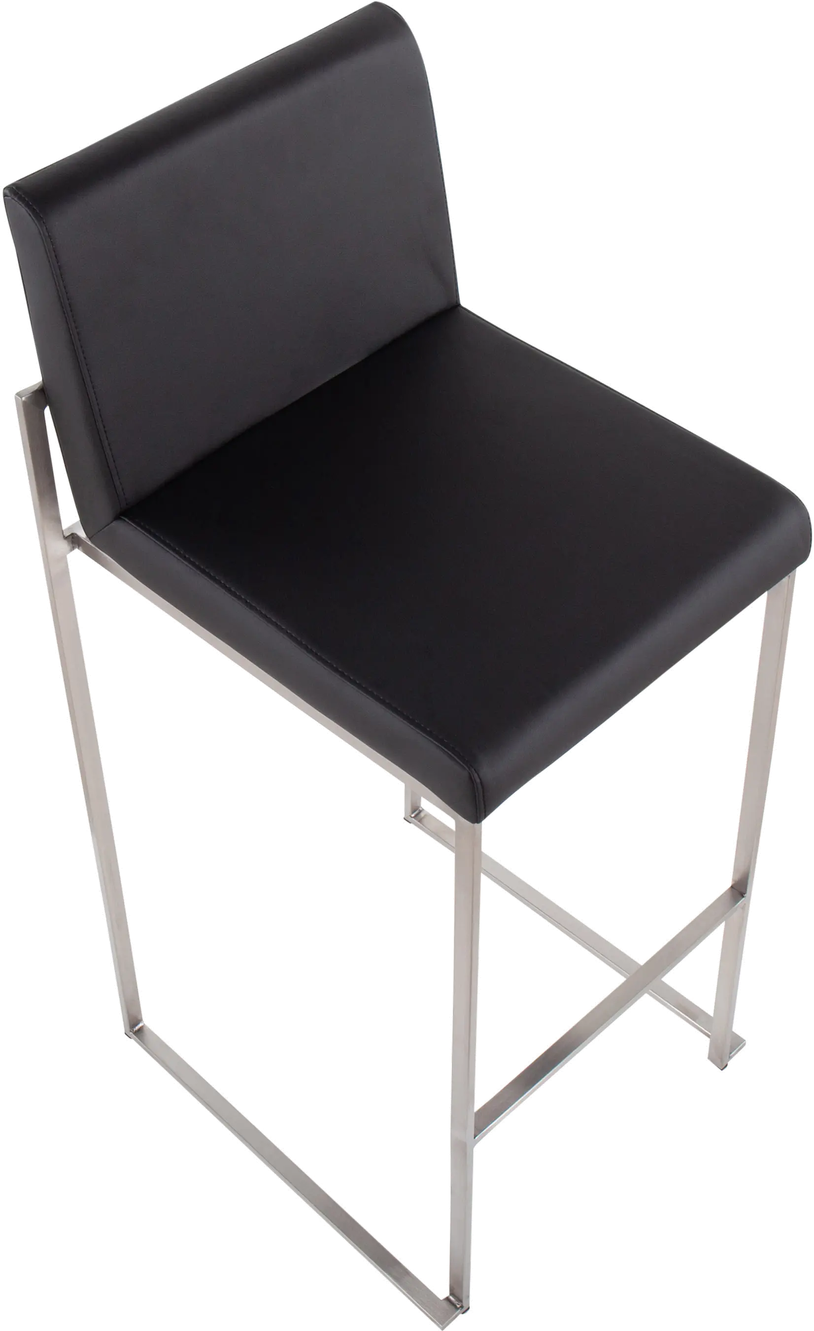 Fuji High Back Stainless and Black Faux Leather Barstools， Set of 2