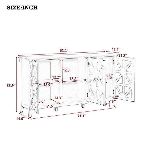 Wood Accent Cabinet Modern Console Table Sideboard With 3 Doors