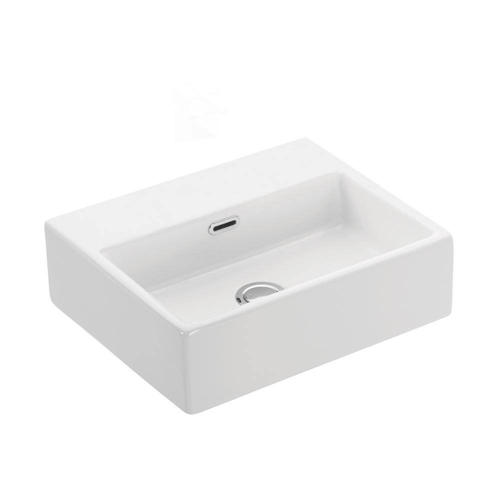 WS Bath Collections Quattro 40 Wall Mount  Vessel Bathroom Sink in Ceramic White without Faucet Hole Quattro 40.00