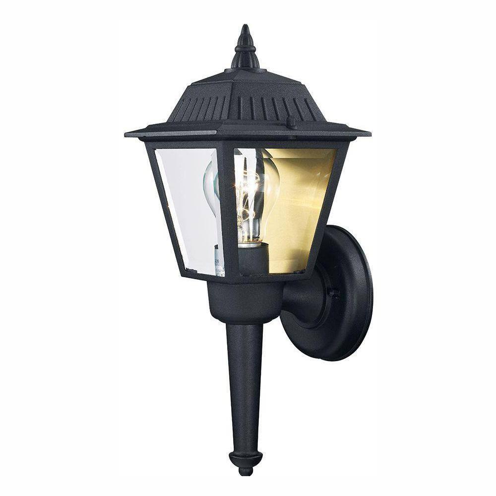 PRIVATE BRAND UNBRANDED 1-Light Black Outdoor Wall Light Fixture with Clear Glass KB 5004