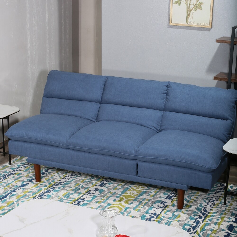 Modern Armless Fabric Blue Sofa Bed Adjustable Folding Sofa   37.01*76.38*41.73 inches