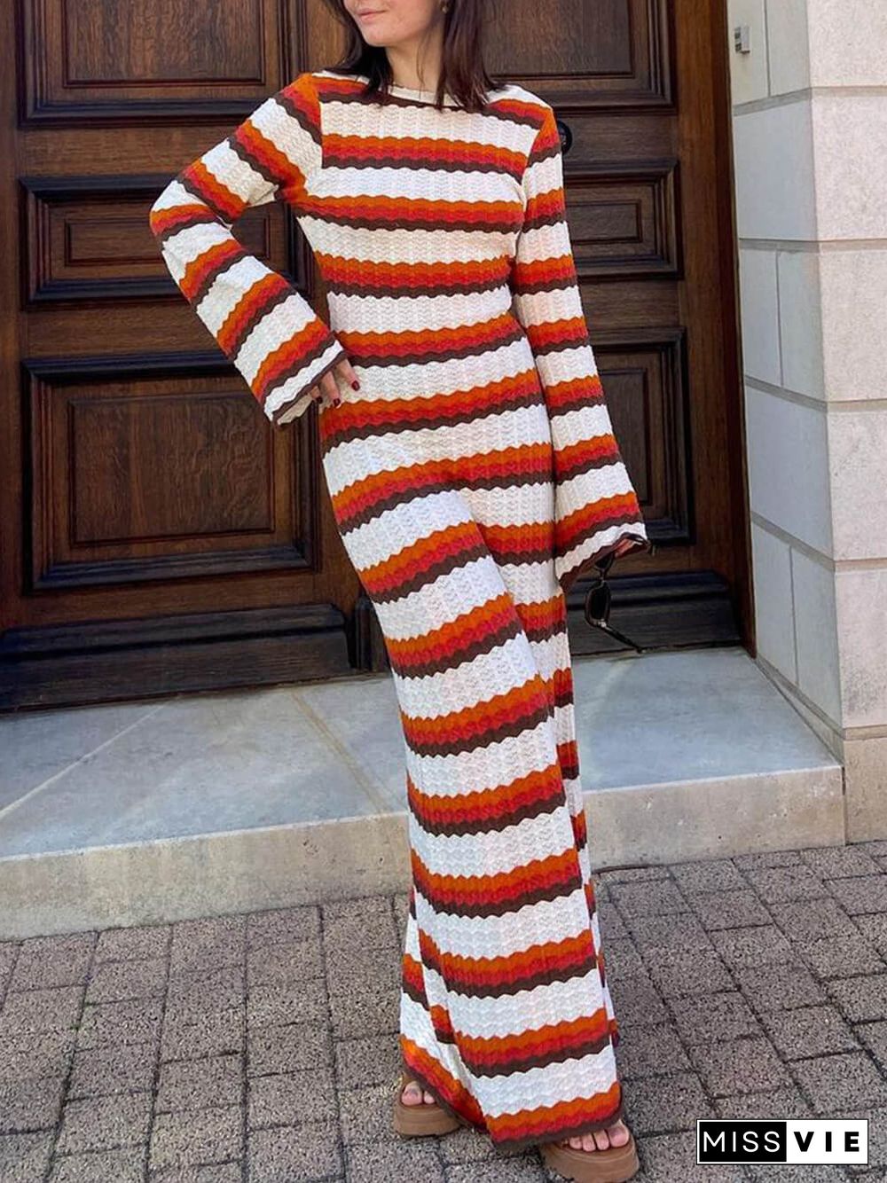 Zigzag Pattern Crochet Open Back Maxi Dress