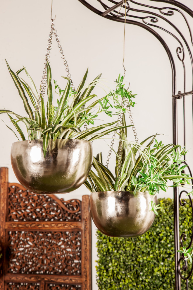 Set of 2 Silver Metal Glam Planter  5 quot  6 quot  Contemporary   Outdoor Pots And Planters   by Brimfield  ampMay  Houzz