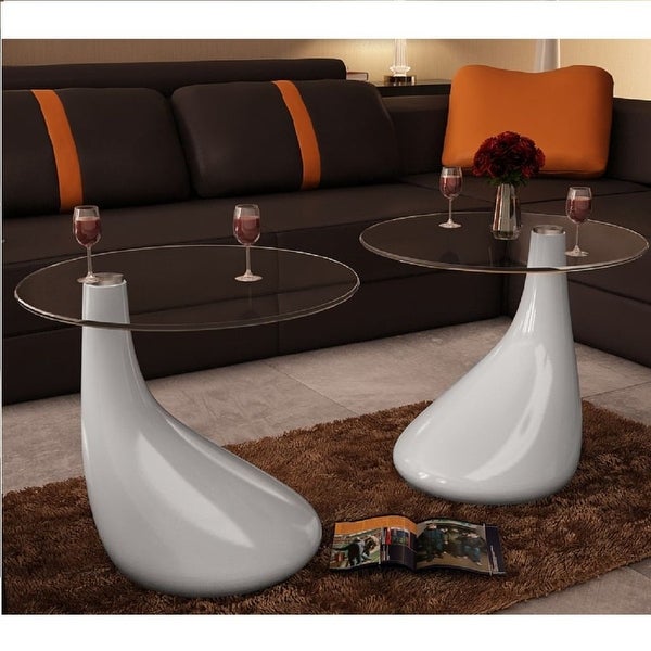 vidaXL Coffee Tables 2 pcs with Round Glass Top High Gloss White