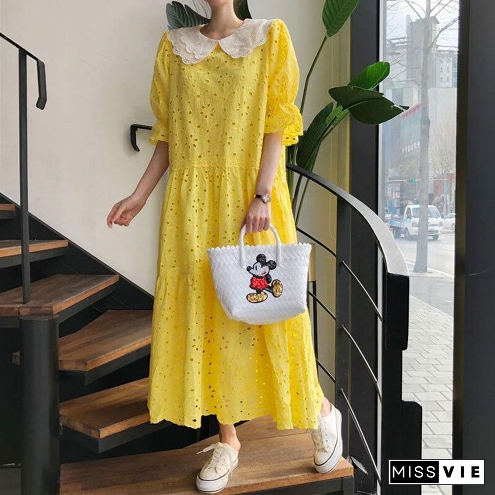 New Spring And Summer Empty Lace Loose Dress Women