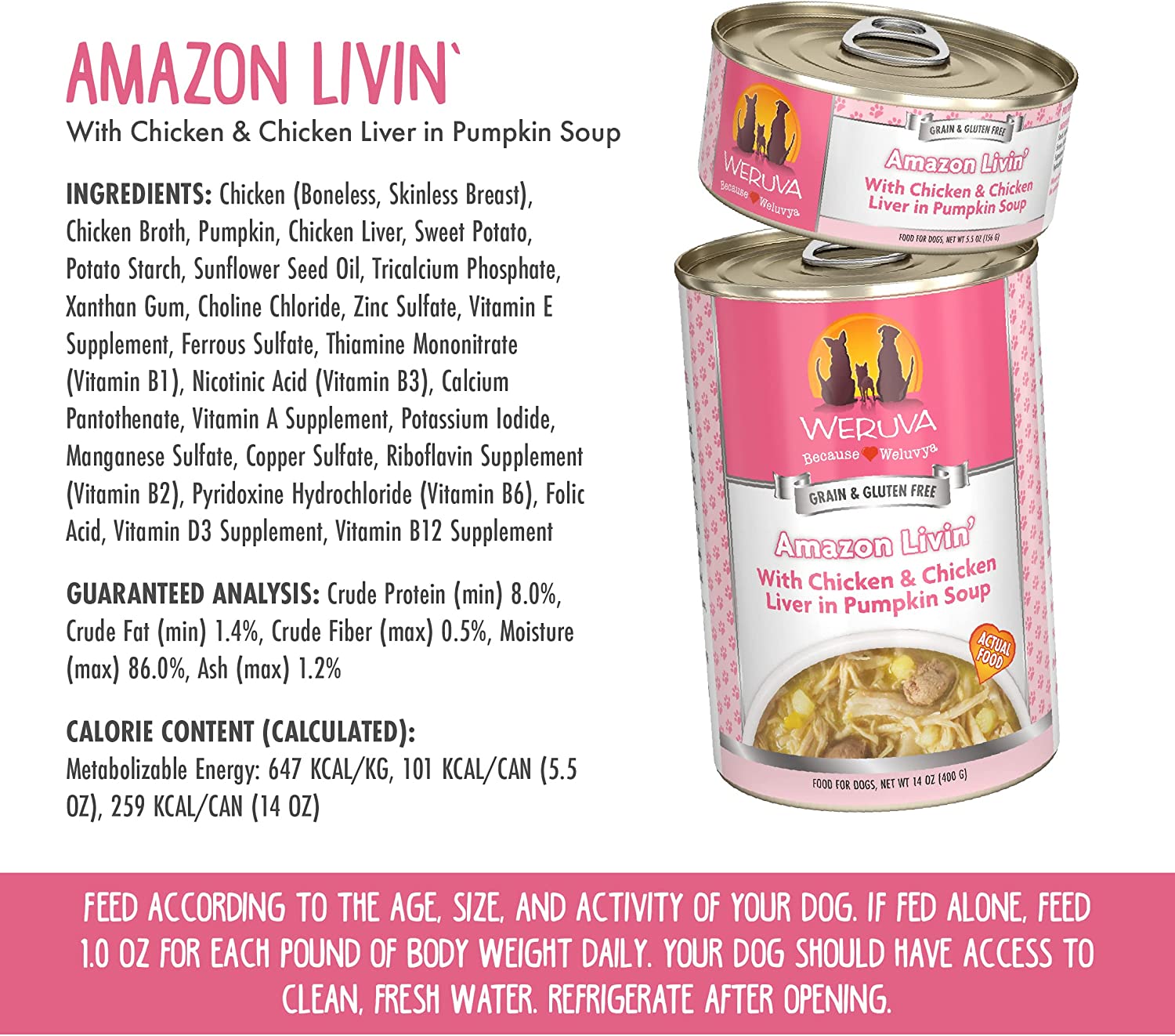 Weruva Amazon Livin' with Chicken and Chicken Liver in Pumpkin Soup Grain-Free Canned Dog Food 14oz Can (Pack of 12)