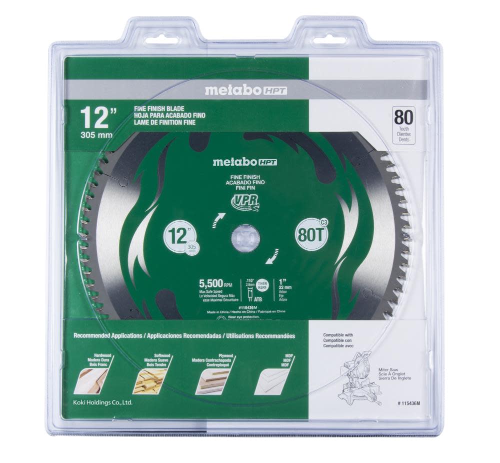 Metabo HPT 12 In. 80T Fine Finish VPR Blade 115436M from Metabo HPT