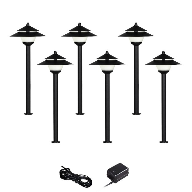 John Timberland Pagoda Textured Black 8 piece Led Landscape Path Light Set