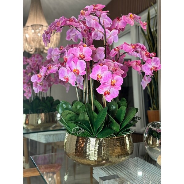 Phalaenopsis Orchids Floral Arrangement in Gold Planter