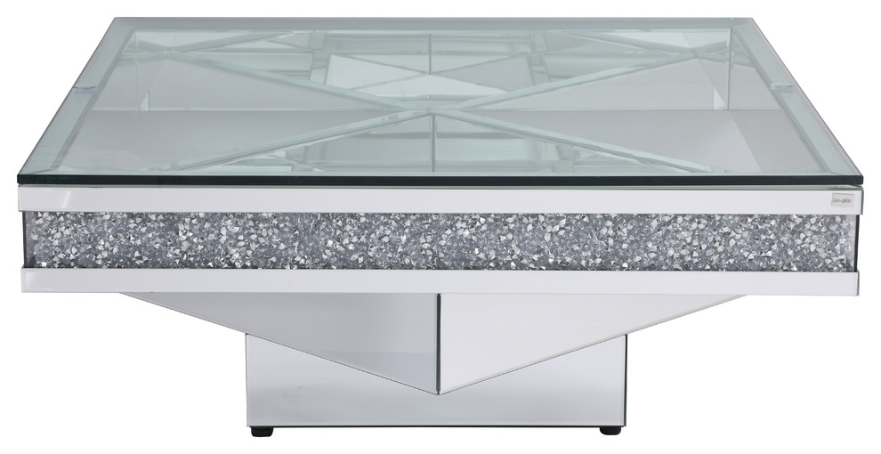 Windsor Crystal Mirrored Coffee Table  Tempered Glass   Contemporary   Coffee Tables   by Elegant Furniture  ampLighting  Houzz