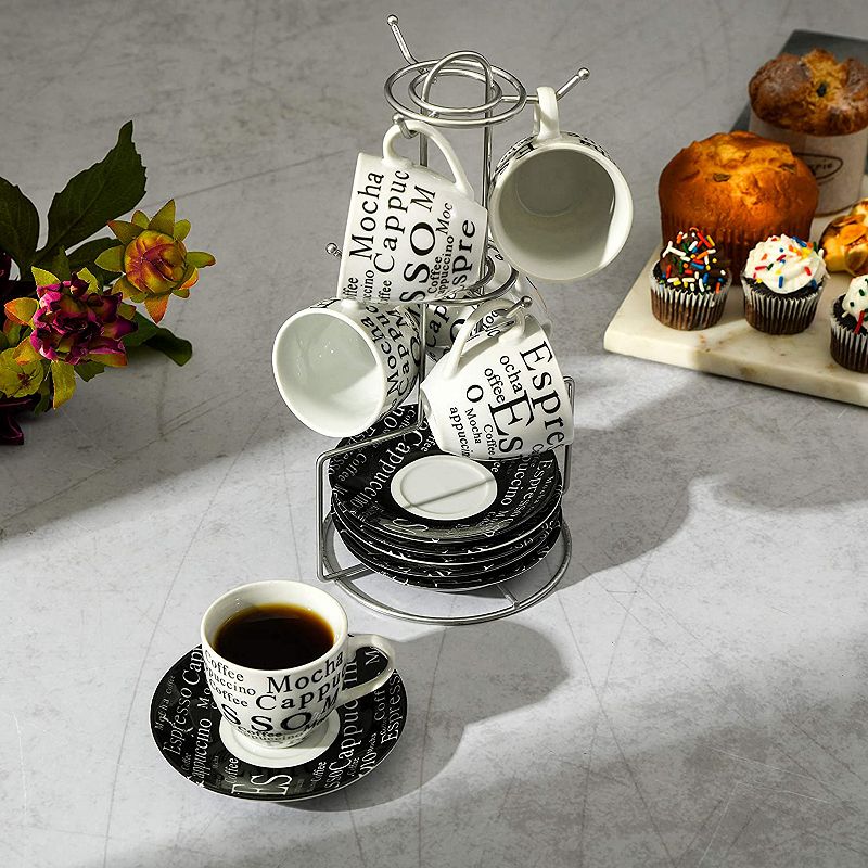 Gibson 65631.13RM Home Expressions Espresso Saucer and Cup Set w/ Stand， 13 Pieces