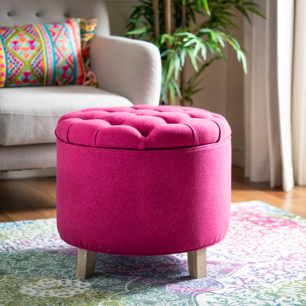 Emma Tufted Storage Ottoman  Berry/Pickled Oak   Contemporary   Footstools And Ottomans   by Rustic Home Furniture Deco  Houzz