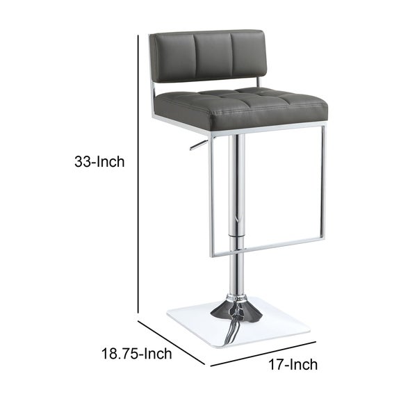 Classic Adjustable Metal Bar Stool， Gray and Silver