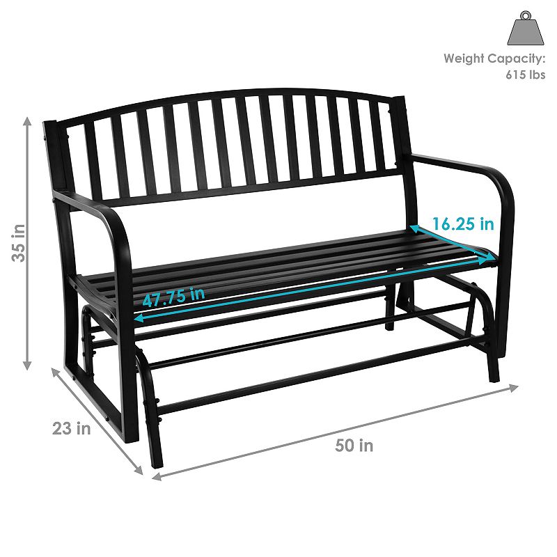 Sunnydaze 2-Person Steel Outdoor Glider Garden Bench - Black