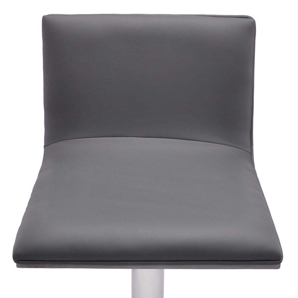 Armen Living Crystal Barstool in Brushed Steel finish with Grey Fabric upholstery and Walnut Back