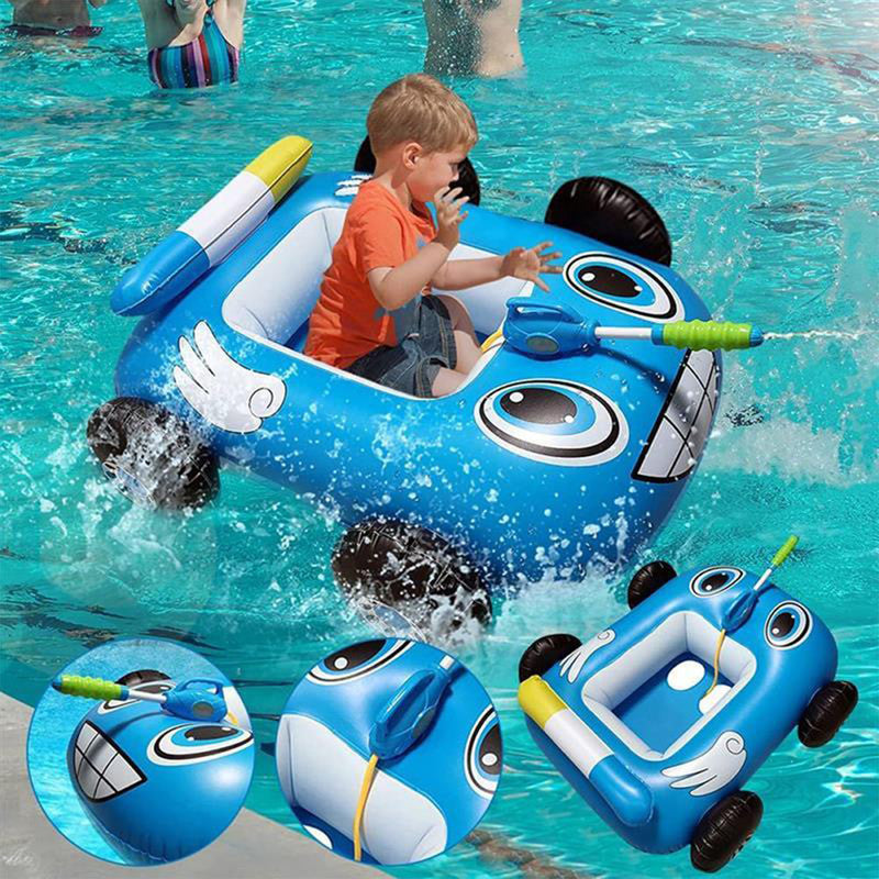 Dnzzs Inflatable Fire Boat Pool Float with Built-in Squirt Gun, Pool Float Pool Toys for Kids, Blue