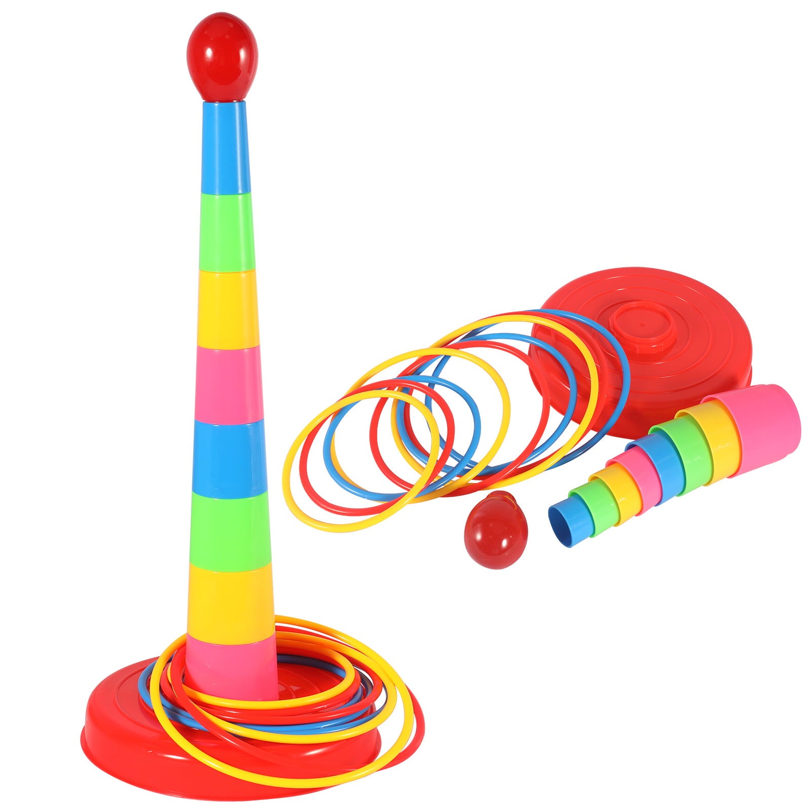 18" Ring Toss Game Set for Kids, Sport ring toss game for adults Rainbow & Stacking & Nesting Cups Baby Building Set | 8 Pieces Cups & 8 Throwing Hoop for Kids All Age Indoor Outdoor Family Games