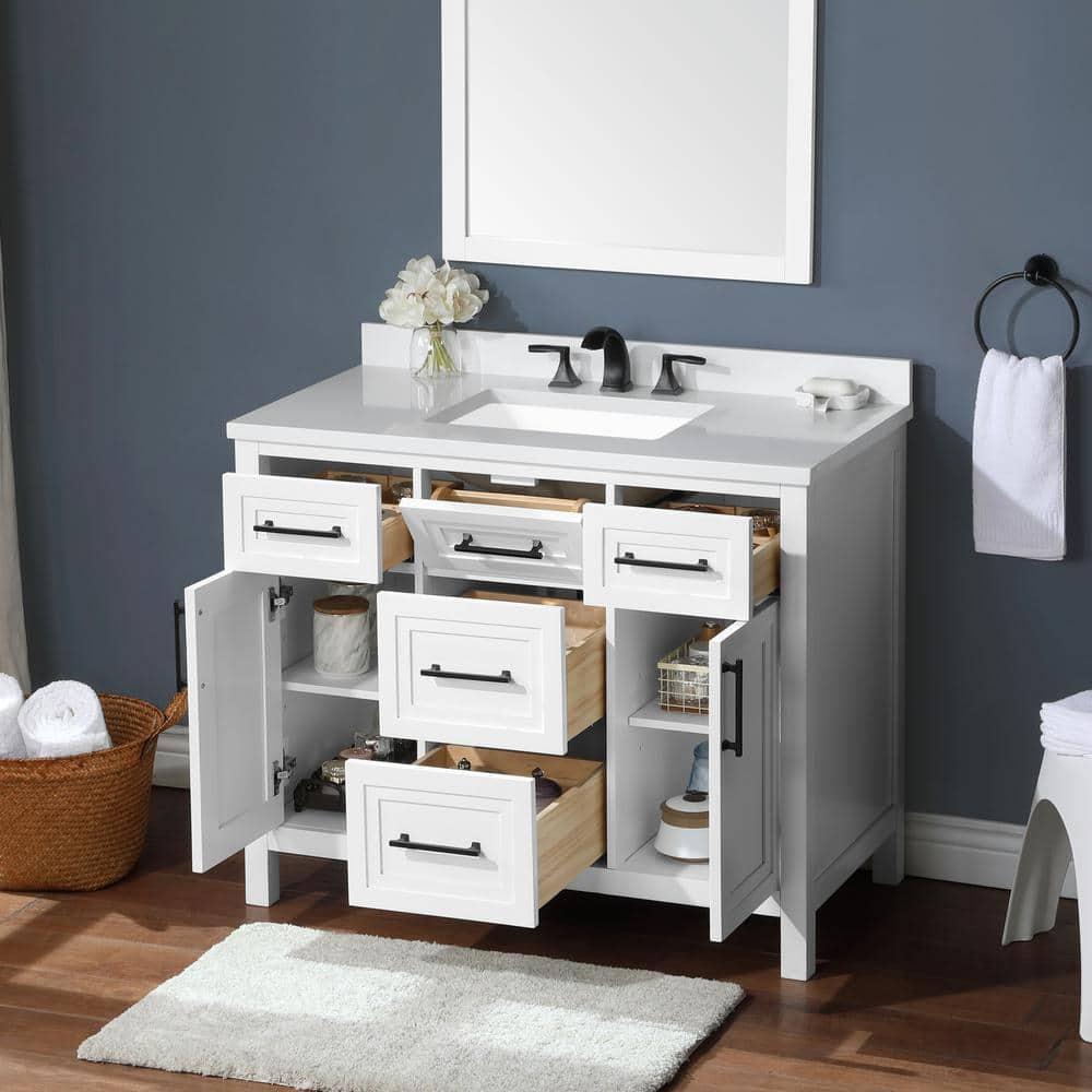 Home Decorators Collection Mayfield 42 in W x 22 in D x 35 in H in White with Cultured Marble Vanity Top in White with White Basin