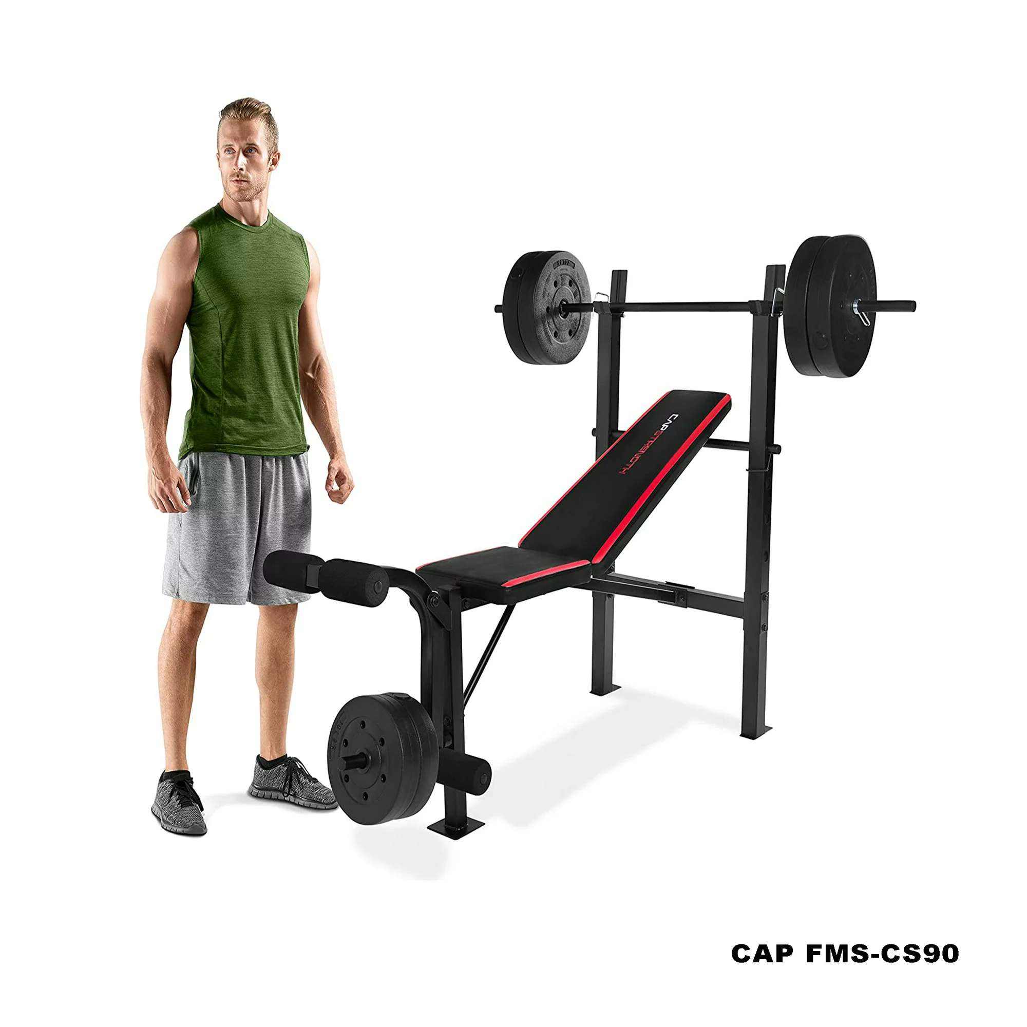 CAP Strength Adjustable Standard Combo Weight Bench with Rack and Leg Extension and 90 lb. Vinyl Weight Set